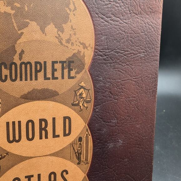 Hammonds Complete World Atlas Book Mission Leather Bound 1961 Maps Brown Globe - Picture 16 of 16